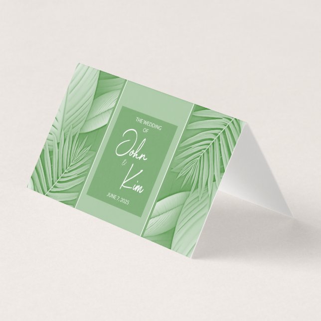 Carte Mariage à thème vert tropicale pliée (Front)