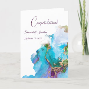 Carte Mariage Abstrait Chic Blue Purple Gold