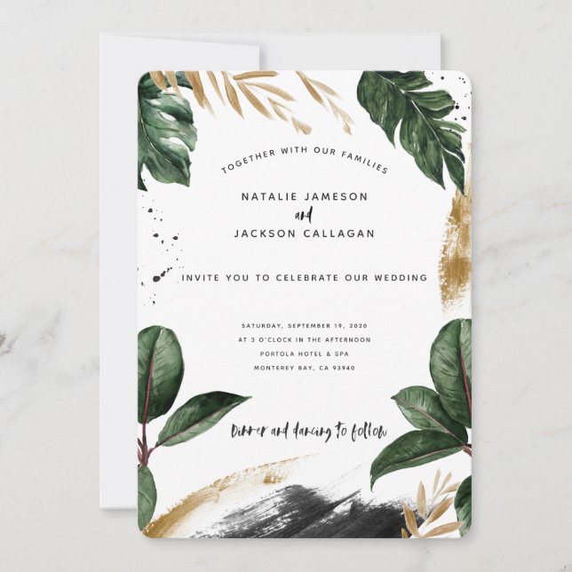 Carte Mariage abstrait tropical moderne peint (Devant)
