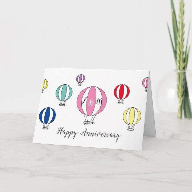 Carte Mariage anniversaire arc-en-ciel montgolfières (Devant)