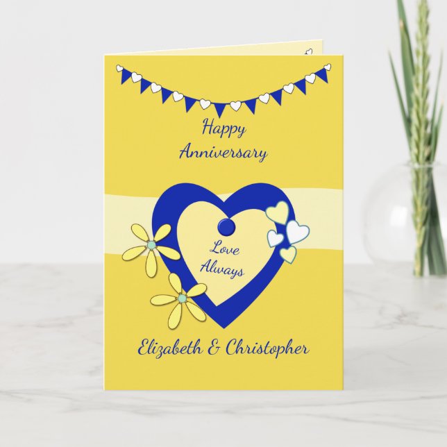Carte Mariage Anniversaire jaune avec le lapin et les co (Devant)