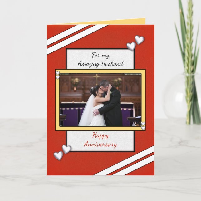 Carte Mariage Anniversaire Mari rouge photo salut (Devant)
