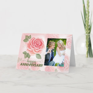 Carte Mariage Anniversaire Roses doux avec photo personn