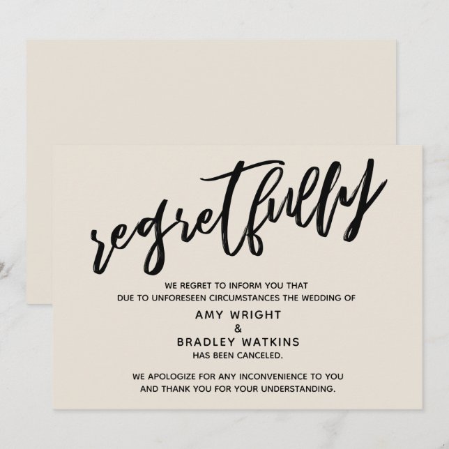 Carte Mariage Annulé  Regrets (Devant / Derrière)