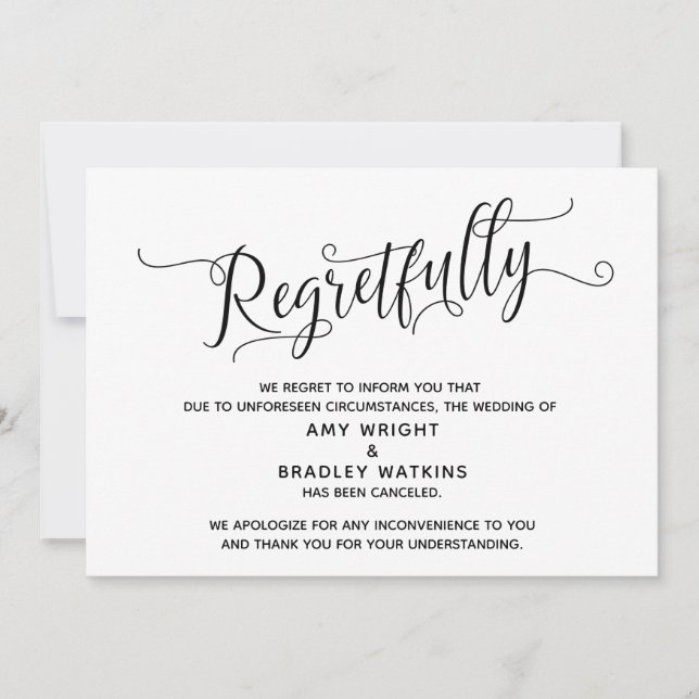 Carte Mariage Annulée Regrettablement Élégante (Devant)