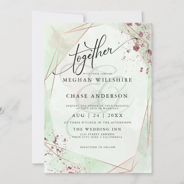 Carte MARIAGE | Aquarelle appliquée à la menthe et au Ro (Devant)