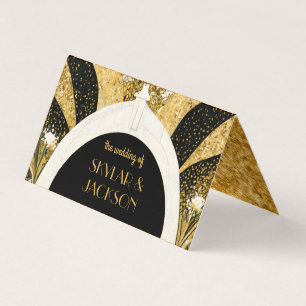 Carte Mariage Art déco noir et or