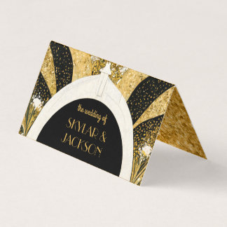Carte Mariage Art déco noir et or