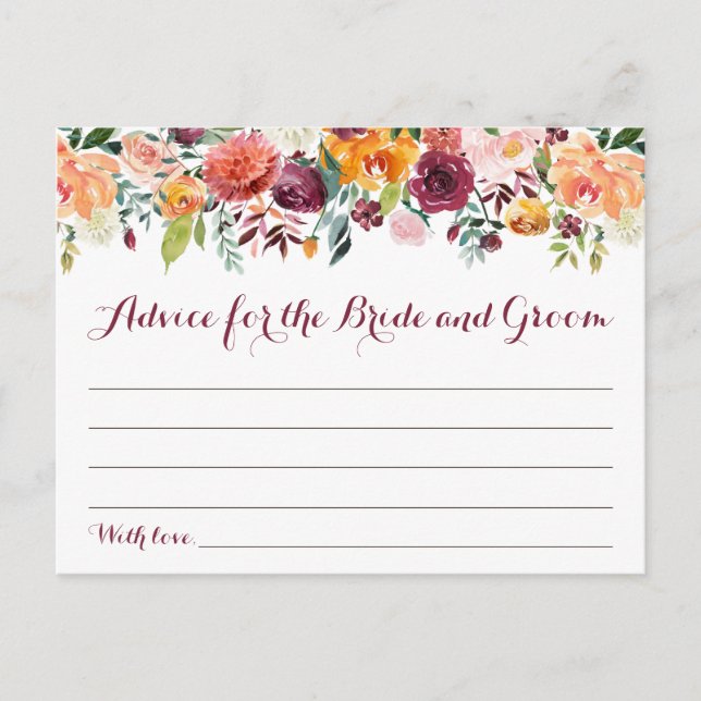 Carte Mariage Automne Fleur, Orange Maroon (Devant)