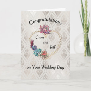 Carte mariage avec coeur et succulents