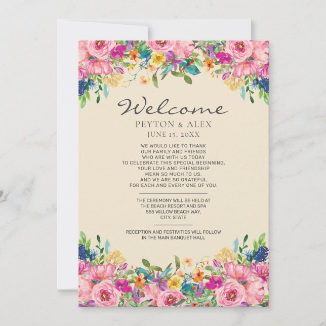 Carte Mariage Bienvenue Itinéraire Fleur sauvage rose ja (Devant)