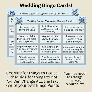 Carte MARIAGE BINGO ! Jeu de galets bleus