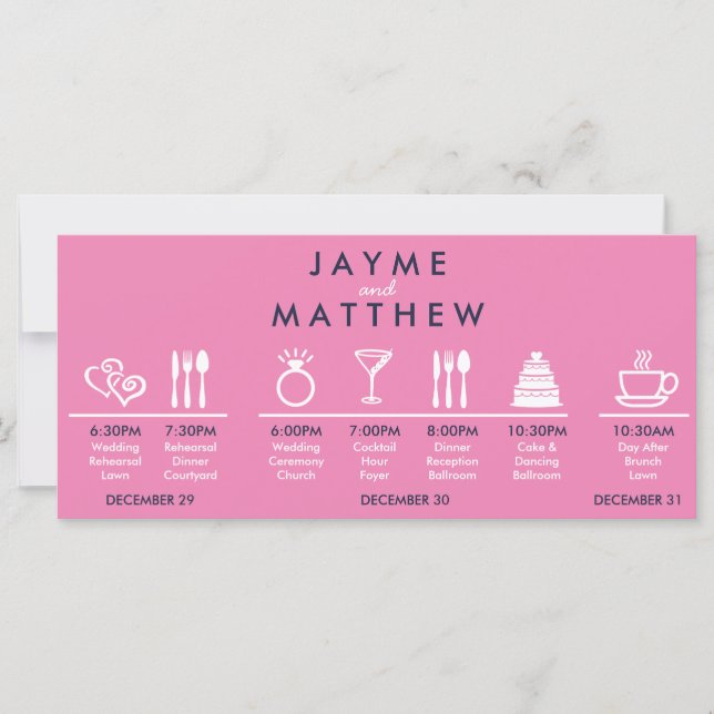 Carte Mariage bleu bleu marine Timeline Welcome Bag Note (Devant)