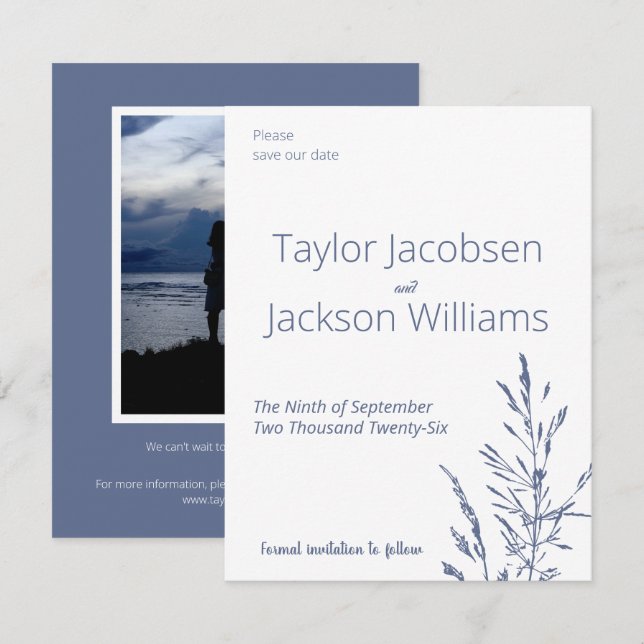 Carte Mariage bleu minimal Enregistrer la date (Devant / Derrière)