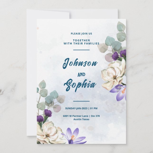 Carte Mariage Blue Lilies (Devant)