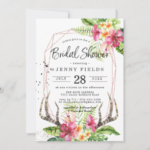 Carte Mariage Bohème Tropical Luxueux avec Bois de Cerf