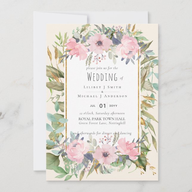 Carte Mariage Boho rose pâle (Devant)