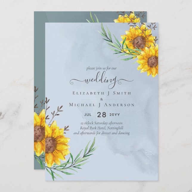 Carte Mariage Boho rustique Dusty Blue Sage (Devant / Derrière)