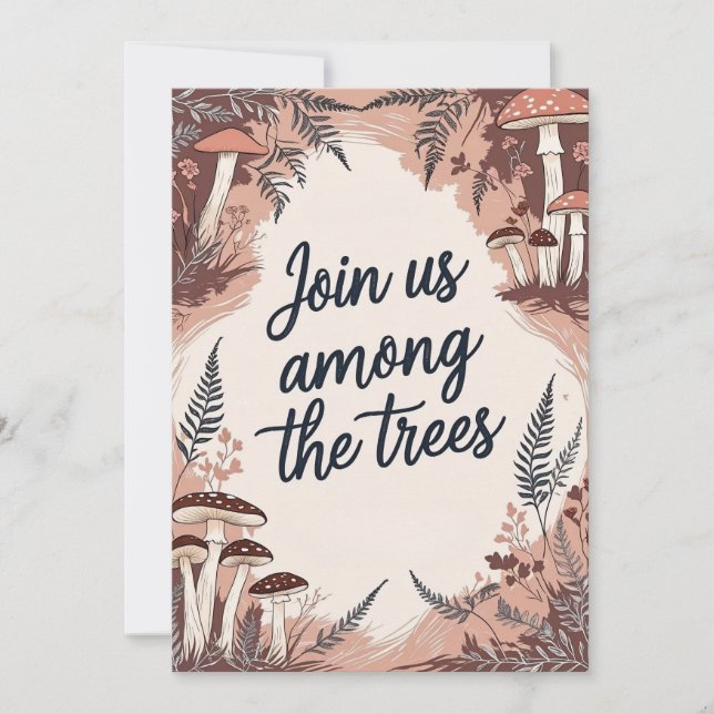 Carte Mariage Boho Woodland avec champignons et fl (Devant)