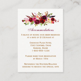 Carte mariage Boîtier - Floral Bourgogne, Plumes