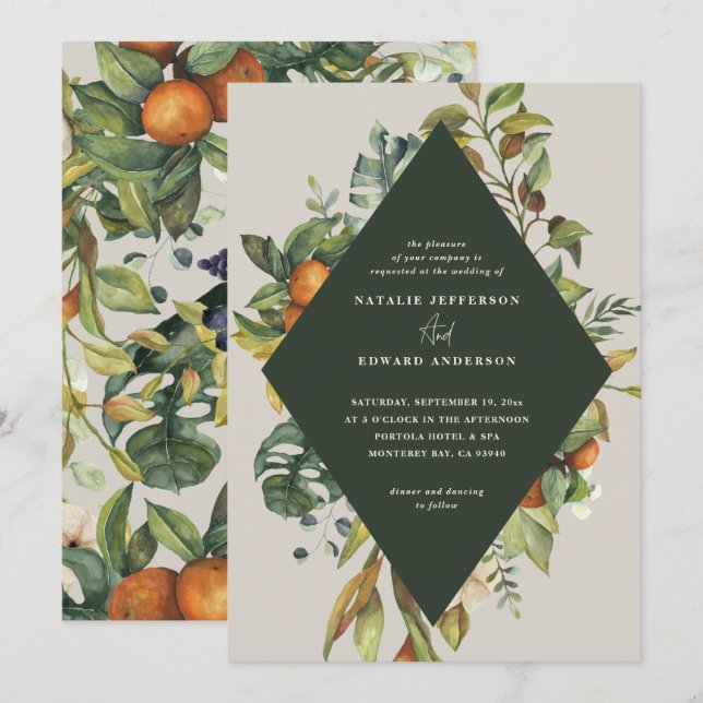 Carte Mariage botanique d'agrumes orange (Devant / Derrière)