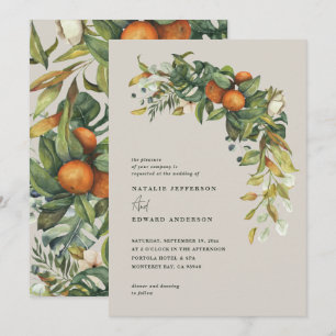 Carte Mariage botanique orange gris agrumes