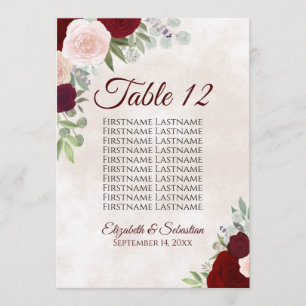 Carte Mariage Bourgogne Blush Sein Numéro de tableau