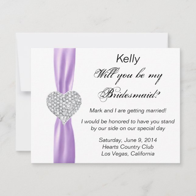 Carte Mariage Bridesmaid Diamond Heart Purple (Devant)