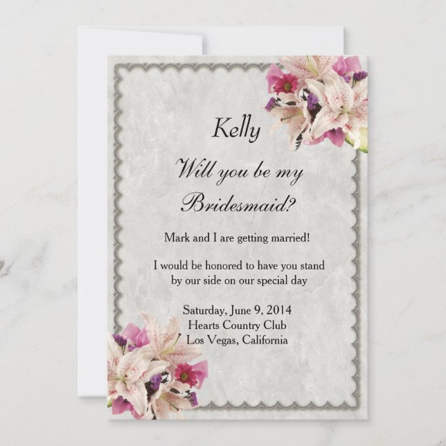 Carte Mariage Bridesmaid Lily blanche (Devant)