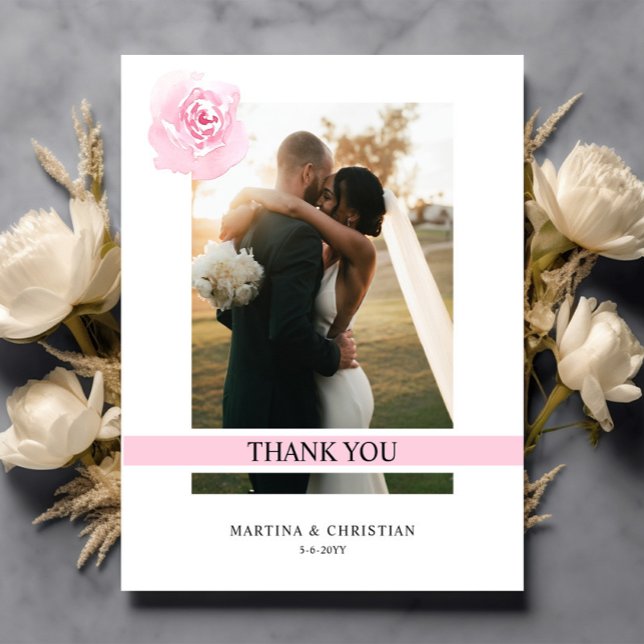 Carte Mariage Budget Rose Roses Merci plat (Créateur téléchargé)