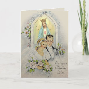 Carte Mariage catholique vintage avec écritures et