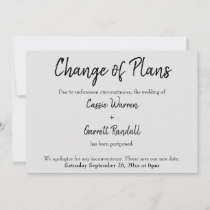 Carte Mariage "Changement de plan" noir sur gris