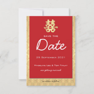 Carte Mariage chinois rouge et or Enregistrer la date