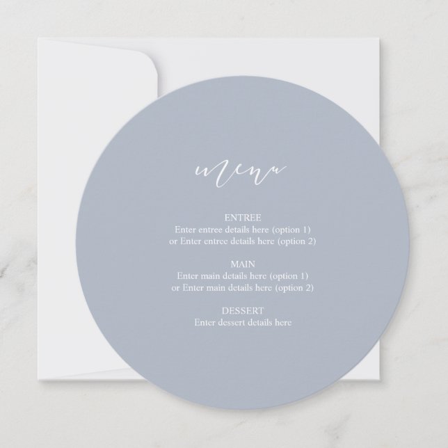 Carte Mariage circulaire Menu Blue Elegant Calligr (Devant)