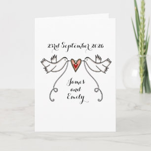 Carte Mariage colombes blanches et cœur d'amour
