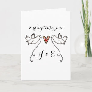 Carte Mariage Colombes Blanches et Cœur d'Amour