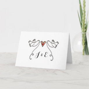 Carte Mariage Colombes Blancs et Cœur d'Amour