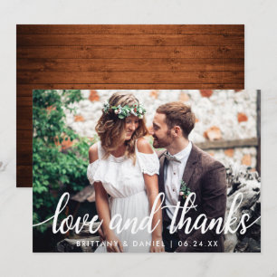 Carte mariage Couple Photo Wood Love and Thanks