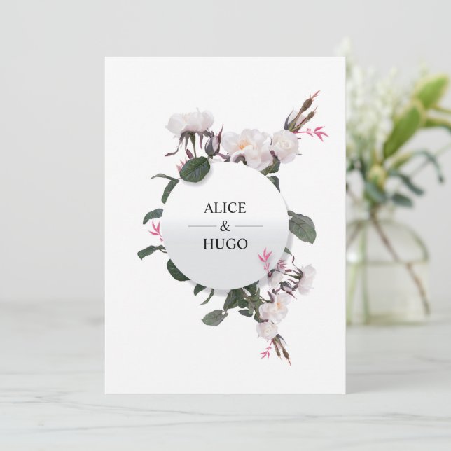 Carte Mariage d'amour des fleurs de rose blanche (Debout devant)