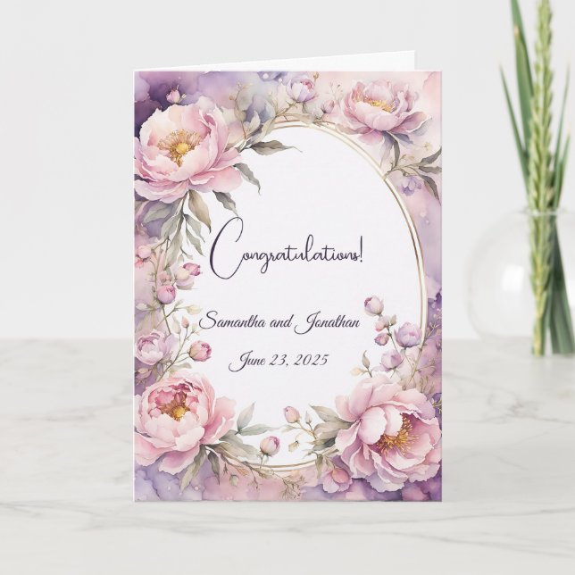 Carte Mariage d'aquarelle rose élégant (Devant)