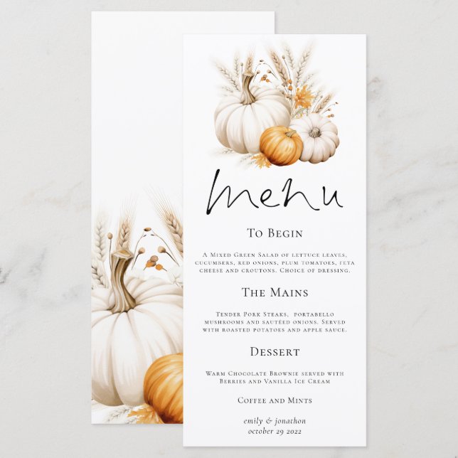 Carte Mariage de automne de Pampas Citrouille de Bohême (Devant / Derrière)