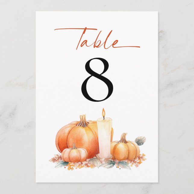 Carte Mariage de bougie Citrouille orange Numéro de tabl (Devant)