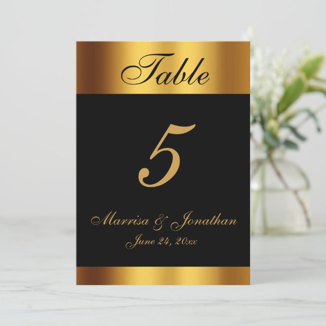 Carte Mariage de calligraphie en or noir de luxe Numéro  (Debout devant)