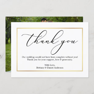 Carte Mariage de calligraphie minimaliste Merci d'or