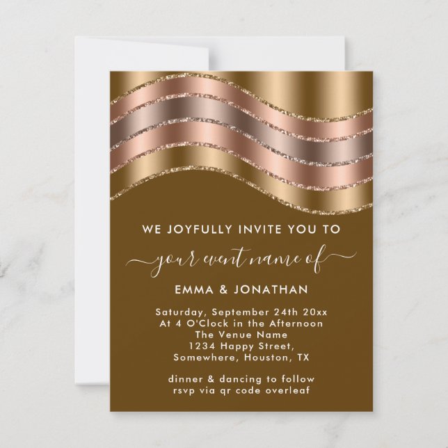 Carte Mariage de code QR Elegant Rose Gold Green Mustard (Devant)