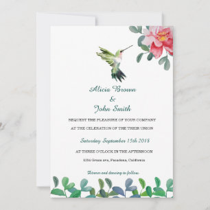 Carte Mariage de couleur rose et d'aquarelle d'ois