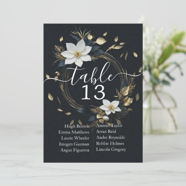 Carte Mariage de couronnes florales en or blanc chic Num (Debout devant)