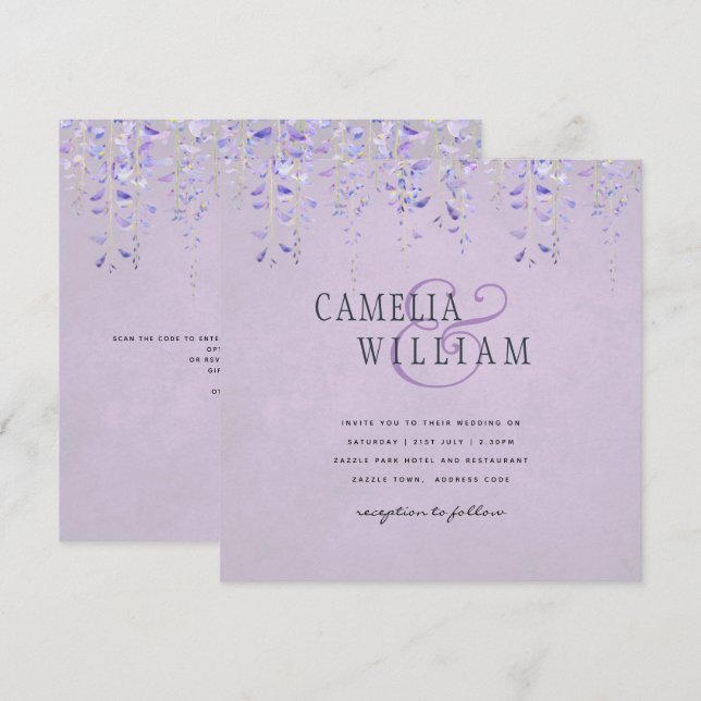Carte Mariage de dentelle moderne violet (Devant / Derrière)