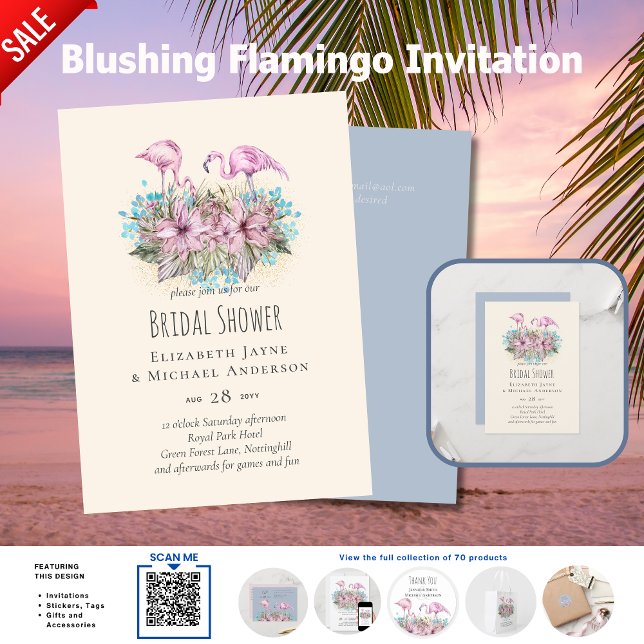 Carte Mariage de Flamants roses tropicaux (Créateur téléchargé)