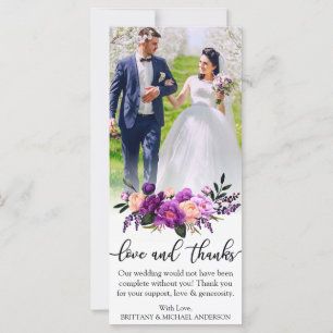 Carte Mariage de fleurs violettes Love and Thanks